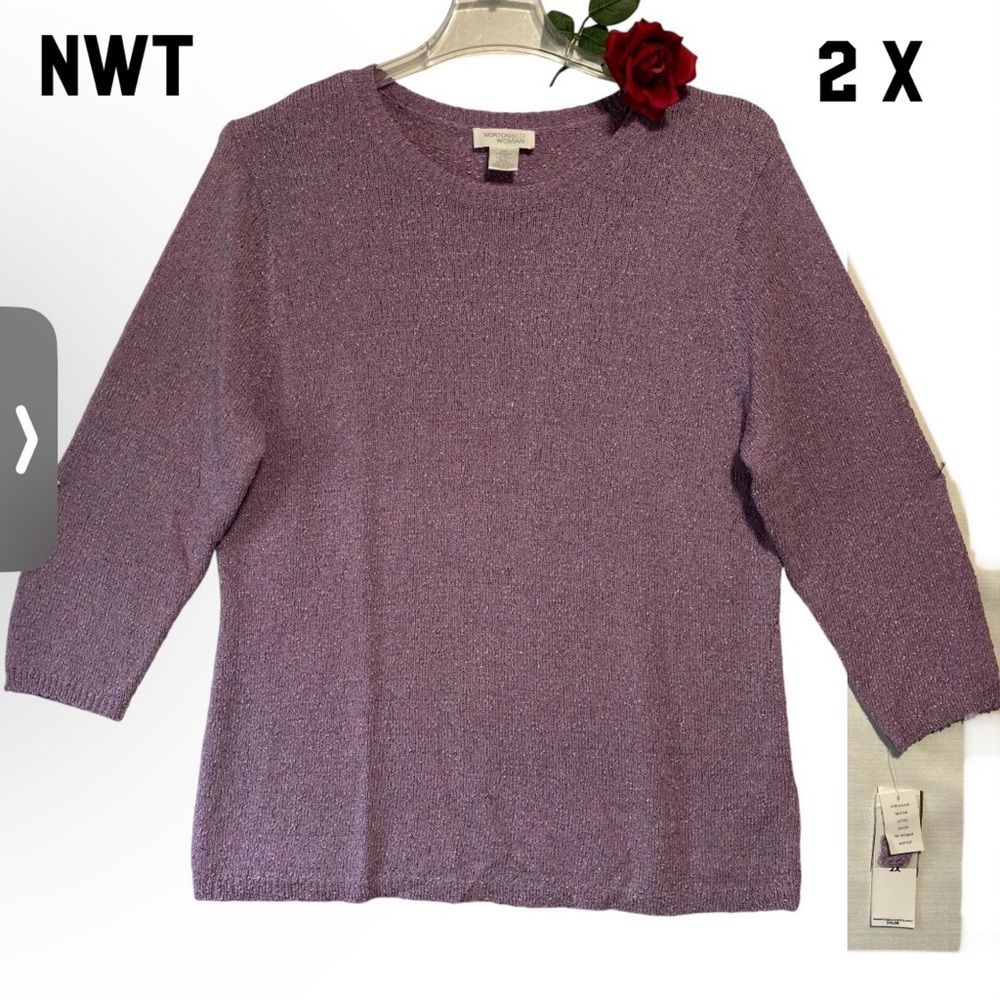 NORTON & CO Woman 2X lavender textured long sleeve pull over sweater NWT